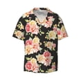 thumbnail image 4 of Uemuo Rose Flowers Pattern Cotton Linen Short Sleeve Shirts,Casual Lightweight Button Down Shirts,Vacation Beach Summer Tops-4X-Large, 4 of 7