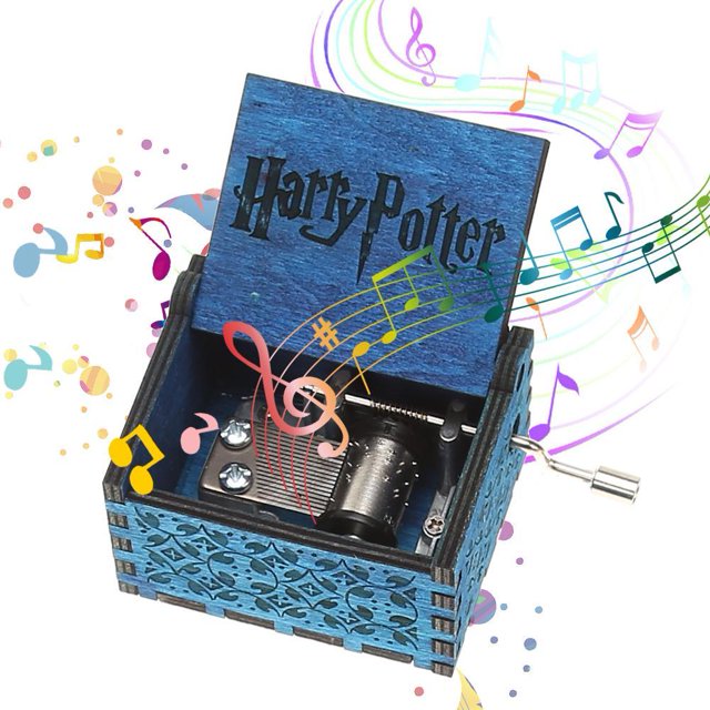 Caja de música con manivela de madera tallada antigua de 3 piezas (C)