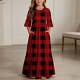 thumbnail image 2 of Atogsazn Girl's Summer Plaid Maxi Dress Kids Casual Flowy Ruffle Short Sleeve Dresses Tiered Sundress Wine 13-14 Years Fashion, 2 of 7