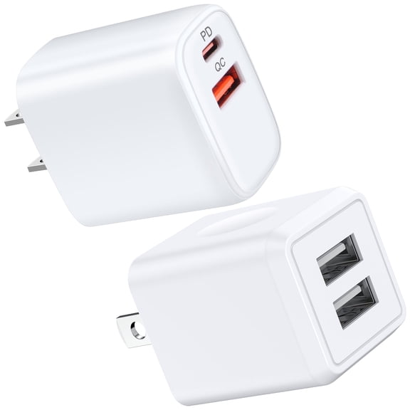 AndHot USB Wall Charger Block, Dual Port USB Charger PD 20W Type C Charger Block Power Adapter Plug, USB C Block Charging Box Brick Cube Charger Station Compatible for iPhone Samsung Android, White
