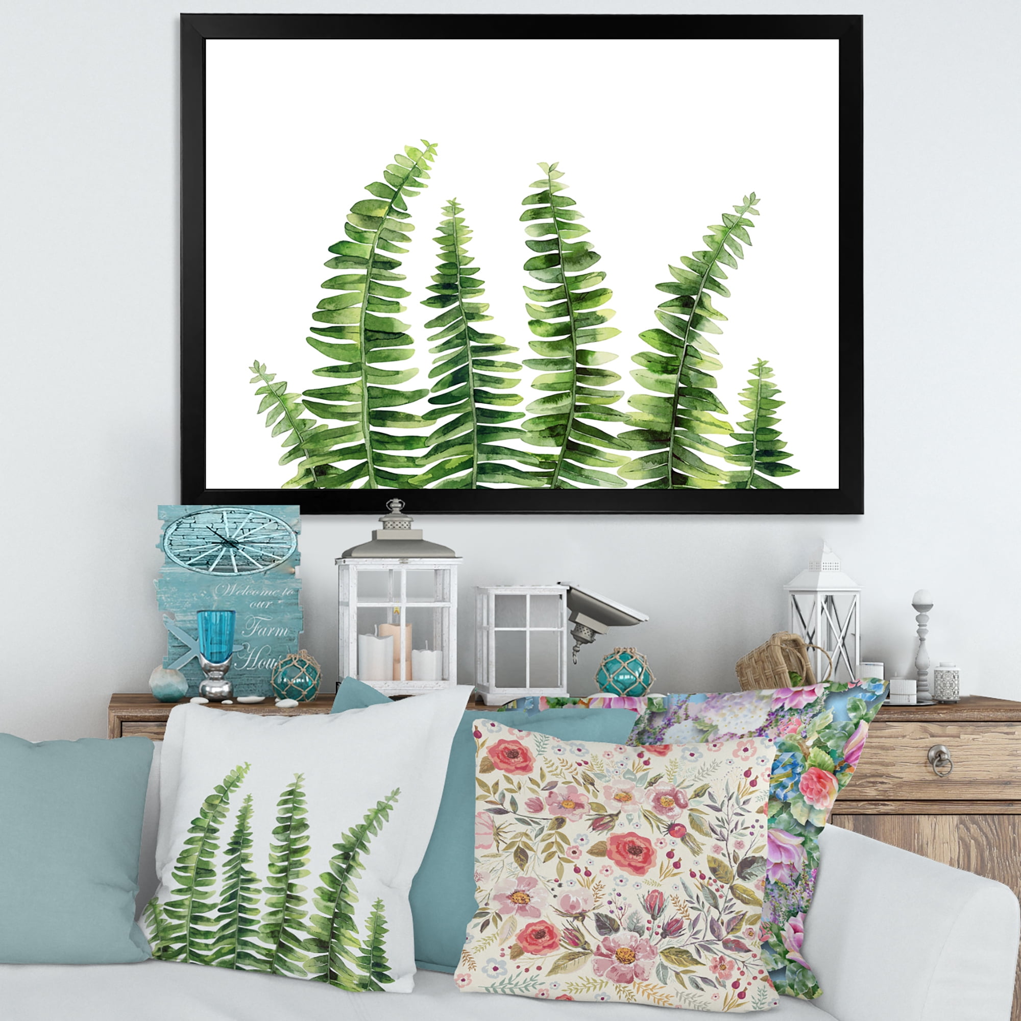Designart 'Fern Plant Leaves Detail II' Farmhouse Framed Art Print