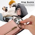 thumbnail image 6 of Crossbody Wallet Case for iPhone 13 Pro Max, with Shoulder Strap Card Slots Ring Holder, Magnetic Flip Folio Zipper Purse Case, PU Leather Kickstand Cover Handbag for iPhone 13 Pro Max, Rosegold, 6 of 10