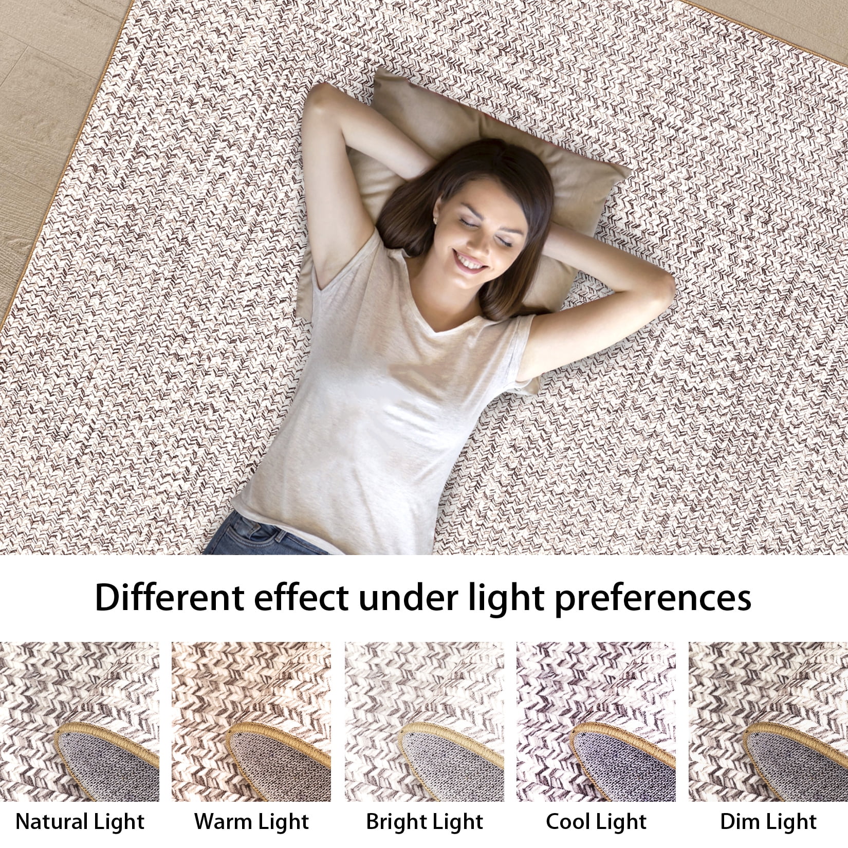 Garvee 2'x6' Runner Rugs Kitchen Entryway Braided Print Rugs, Machine Washable Non-Slip Low Pile Indoor Rugs for Hallway, Bedroom, Living Room, Beige