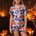 thumbnail image 2 of CAUYDY Kids Halloween Pajamas Sets Girl Button-Down Silk Sleepwear 2 Piece Short Sleeve Loungewear Clothes Set,8-9 Y, 2 of 5