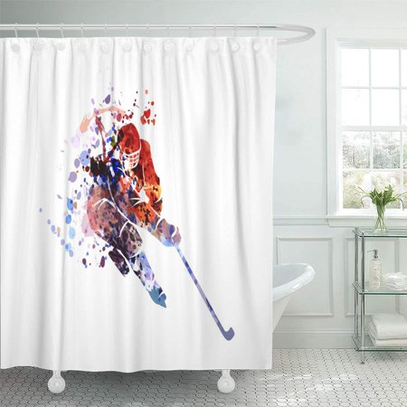 Yusdecor Adult Blue Sport Watercolor Silhouette Hockey Player White Action Bathroom Decor Bath Shower Curtain 66x72 Inch Walmart Canada