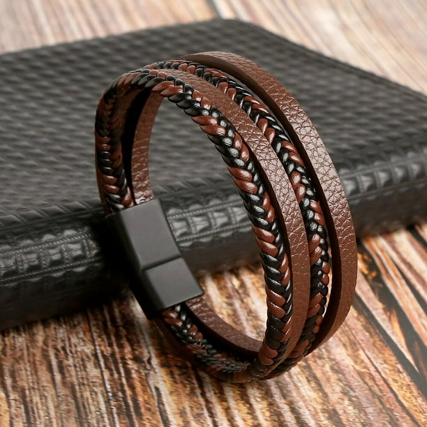 Pulsera de cuero con cuentas para hombre, brazalete clásico de piel multicapa con cuentas de ojo de tigre, joyería 2023