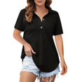 thumbnail image 5 of QUNYINEY Short Sleeve Womens Summer Blouses Casual Black Waffle Shirts Collared Loose Button Pullover Womens Tops, 5 of 5
