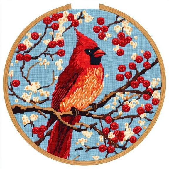 DIY Punch Needle Kits Red Cardinal Bird on Berry Tree Easy for Beginners Punch Needle Embroidery Set with Hoop Stamped Pattern for Craft lovers and Home Decor-4