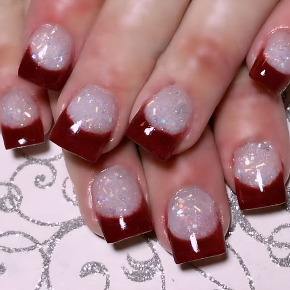 RAGUPEL 24Pcs Short Square French Tip Press on Nail Glittering Full Cover Acrylic Nail for Women Thanksgiving Designs