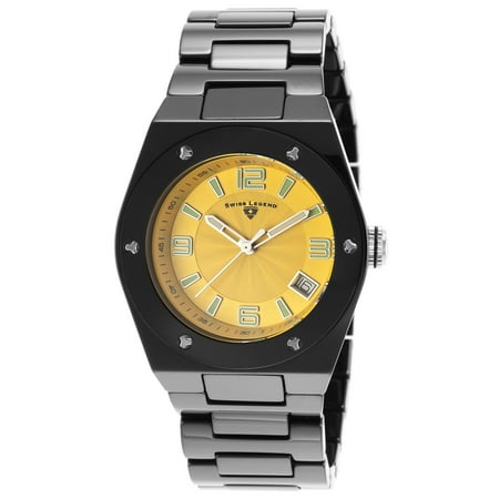 Swiss Legend 10054-Bkytsa Ceramic Throttle Lady 3H Black Cramic Yellow Dial Ceramic Watch