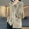 thumbnail image 5 of Vivianyn HD Women's Crew Neck Button Down Cardigan, Long Sleeve Casual Knit Sweater with Pockets,Khaki,Size S-XXL, 5 of 5