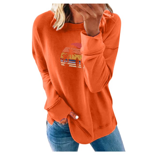 50% de Réduction Sweat Oversize pour Femme Mode 2023 Femmes Casual Imprimé Col Rond Chemisier à Manches Longues Pull-Over Tops