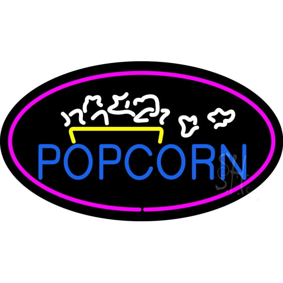 Popcorn Logo Purple Oval LED Neon Sign 20" Tall x 37" Wide - inches Black Square Cut Acrylic Backing, with Dimmer - Premium built indoor Sign for Cinema, Storefront.