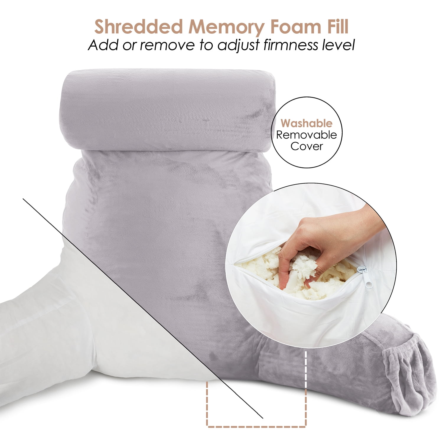 Nestl Double Reading Pillow - Shredded Memory Foam Backrest Pillow -  Includes 2 Neck Rolls & 2 Lumbar Back Support Pillows - Bed Bath & Beyond -  34937620