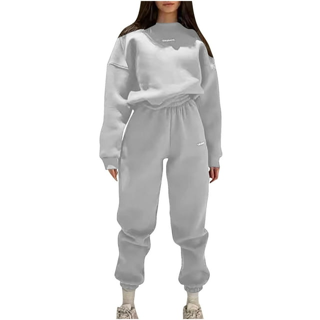 Timegard Survêtements pour Femmes Ensembles 2 Pcs Chandail à Col Rond Surdimensionné Taille Élastique Bas Resserré Pantalons de Survêtement Ensembles de Sport