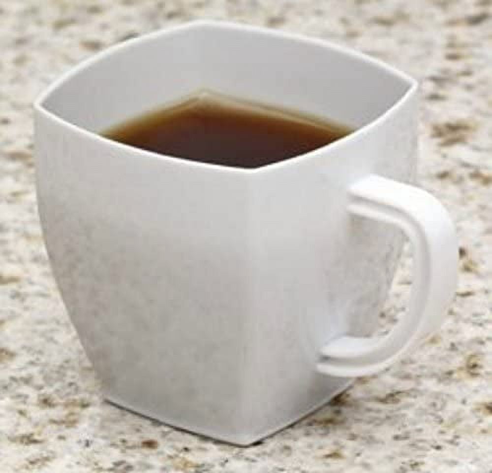 Square 2 Oz Mini Coffee Espresso Cappuccino Mugs 24 Ct Small Dessert Shot Glasses Party Wedding Cups Disposable Plastic Mug (White)