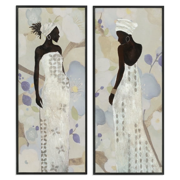 Stupell Industries Stylish Neutrals Women People Painting Black Framed Art Print Wall Art, 10 x 24, Set of 2