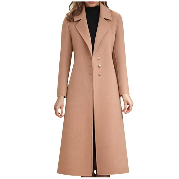 Pounoo Gift Women's Winter Wool Trench Coat Autumn Winter Slim Fit Knee Length Elegant Long Double Breasted Overcoat