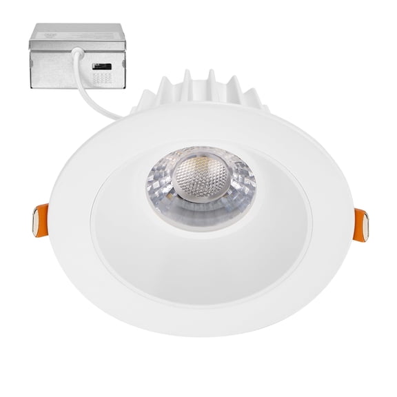 Maxxima 4 in. Ultra Thin Recessed Anti-Glare LED Ceiling Downlight - Canless IC Rated, 1050 Lumens, 5 CCT 2700K/3000K/3500K/4000K/5000K, Dimmable, Round Black Trim, 90 CRI, J-Box Included