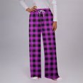 thumbnail image 2 of Lenpel Women's Casual Plaid Pants Elastic High Waisted Drawstring Printed Wide Leg Sweatpants Baggy Lounge Trousers, 2 of 5