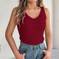 thumbnail image 2 of ATOYSOY Women's Workout Solid Color Blouses Summer Slim Knitted Basic Tank Tops Fashion V Neck Tees Activewear Relaxed Casual Shirts Sleeveless Pullovers Red XL, 2 of 5