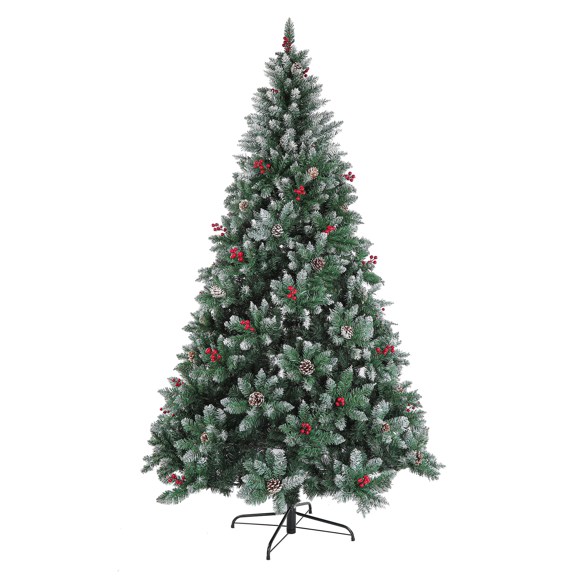 7.5 ft Artificial Christmas Tree with 200 LED Lights, Army Green, 1358 Branch Tips, Metal Hinges & Foldable Base