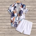 thumbnail image 3 of DGMIOCS Men's Summer 2 Piece Outfits Tropical Print Short Sleeve Button Down Hawaiian Beach Shirt and Shorts Set Orange Size: S, 3 of 6