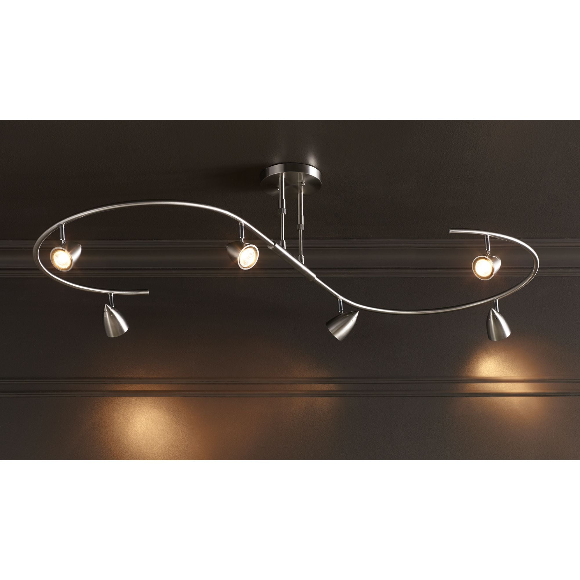 Pro Track Salazar S-Wave 6-Light Heads LED Ceiling Track Light Fixture Kit GU10 Brushed Nickel Finish Mid Century Modern 54" Wide