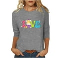 thumbnail image 2 of Xihbxyly Hauts Décontractés pour Femmes T-shirt Imprimé Col Rond de Pâques Manches 3/4 Col Rond Chandail Tendance à Petit Prix, 2 of 5