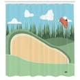 thumbnail image 2 of Golf Course Scene Shower Curtain, Cartoon Interpretation of Sandy Hills and Grassy Field Hole Flag, Fabric Bathroom Set with Hooks, 69W X 75L Inches Long, Multicolor, by Ambesonne, 2 of 2