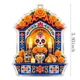 thumbnail image 3 of 2D Acrylic Day of the Dead House Ornament, Blue Sugar Skull Shrine Hanging Decoration for Halloween Tree, Wall, Car Mirror and Dia de los Muertos Party Decor, 3.9 Inch, 3 of 5