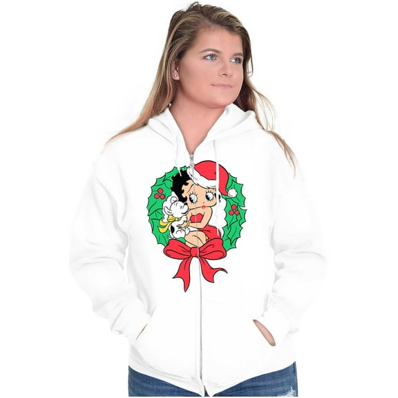 Santa Betty Boop Christmas Wreath Zip Hoodie Sweatshirt Women Brisco Brands S