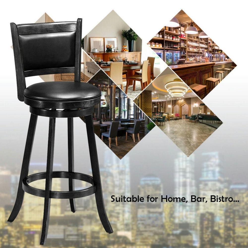 Demi Bonn Set of 2 Counter Height Swivel Bar Stool with Backrests, 29" Wood Dining Chair Barstool, Black