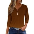 thumbnail image 2 of 3/4 Length Sleeve Womens Blouses Fashion Print Tops Sexy V-Neck Button Down Shirts Summer Casual Henley Tees, 2 of 5