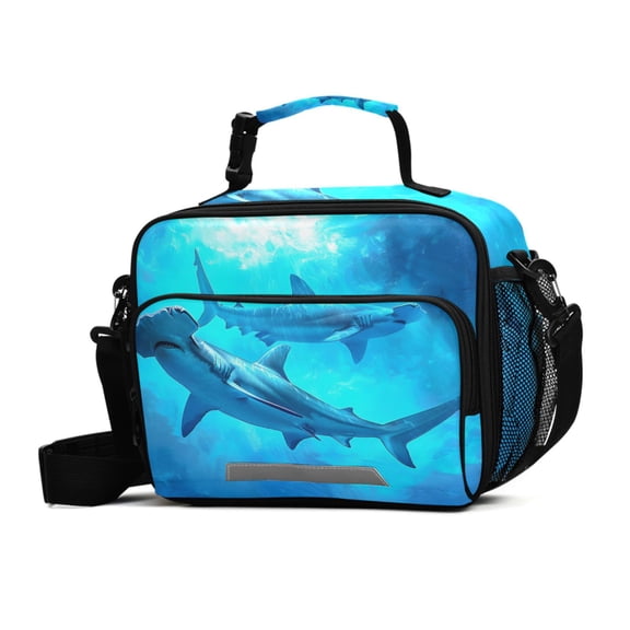ALAZA Sharks in Ocean Lunch Box Insulated Cooler Bag Reusable Tote Bags Shoulder Strap