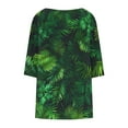 thumbnail image 5 of Viluyesy Plus Size 3/4 Sleeves T-Shirt Women Round Neck Shirt Tops Loose Blouse Green Size 2XL, 5 of 6