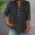 thumbnail image 2 of Uaswgudfs ​Summer Tops Women Blouses: V-Neck Button-Front Casual Blouse with Chest Pocket & Trendy Short Sleeve Cotton-Linen Breezy Blend, 2 of 7
