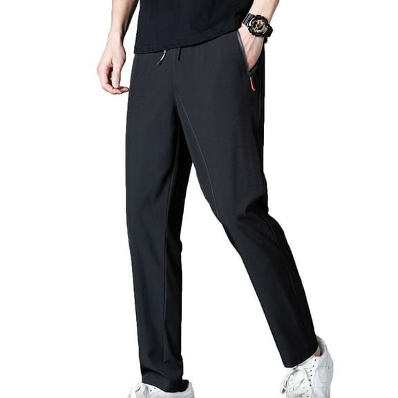 SWSMCLT Men's Stretch Casual Pants Slim Fit Slimming Pencil Trousers Pants Summer Ankle Lightweight Casual Black Large
