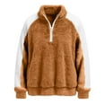 thumbnail image 5 of UTSJKR Fleece Quarter Zip Pullover Women Oversized Colorblock Cute Christmas Sweatshirt Comfy Sherpa Mock Neck Sweatshirts Brown S, 5 of 7