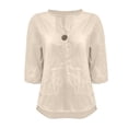thumbnail image 3 of Linen Shirts for Women Linen V Neck Half Sleeve Button Up Loose Summer Tops, 3 of 4