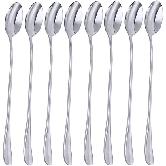 8pcs Long Handle Ice Cream Spoons, COMIART Stainless Steel Flat Head Design for Mixing & Serving, Mirror Finish
