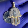 thumbnail image 3 of Real Solid 925 Sterling Silver with Gold Finish Hamsa Hand Pendant Iced Micro Pave 3D Amulet Charm, 3 of 14
