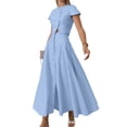thumbnail image 4 of Women'S 2 Piece Skirt Sets Summer Short Sleeve Top Flowy Long Skirts Travel Vacation Outfits Blue M, 4 of 9