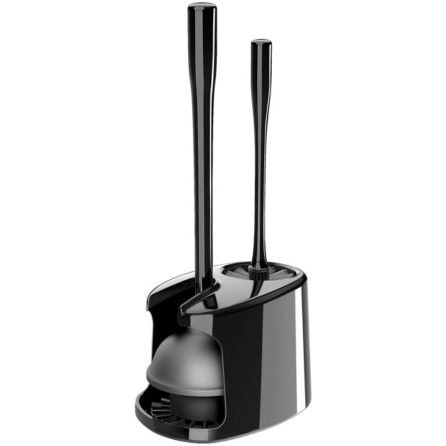 Embolo de Inodoro y Cepillo para Polvo de tazón con Soporte, Cepillo para Polvo de Inodoro Resistente y émbolo para Limpieza de baño, Negro, 1 Juego
