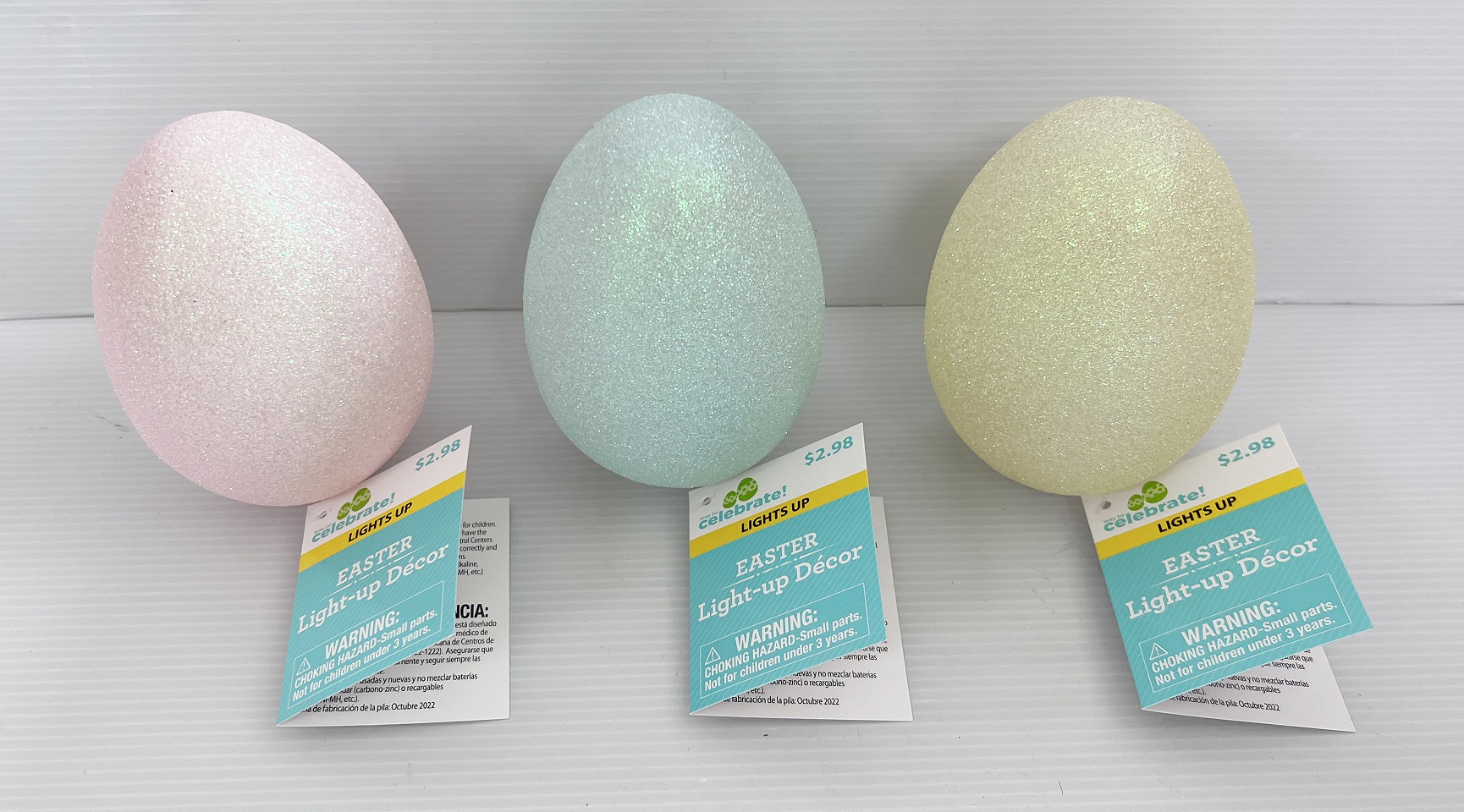 Way To Celebrate Easter 5-inch Height Multi-Color Glitter Plastic Egg Indoor Decor, Yellow, Pink, Blue