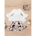 thumbnail image 3 of Kiapeise Toddler Kids Girls 3 Pieces Outfit Irregular Hem Long Sleeve Tops + Print Flare Pants + Neckerchief Set, 3 of 9
