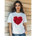 thumbnail image 1 of Camisetas para mujer, lindas camisetas con estampado gráfico, de manga corta, estilo casual, para veranoWomen's Valentine's Day Rose Love Retro Print T-Shirt Fashion Short Sleeve Round-Neck Slm Fit, 1 of 6