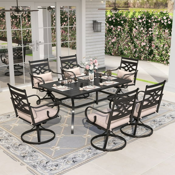 Sophia & William 7-Piece Outdoor Patio Dining Set Cushioned Swivel Chairs and Steel Table