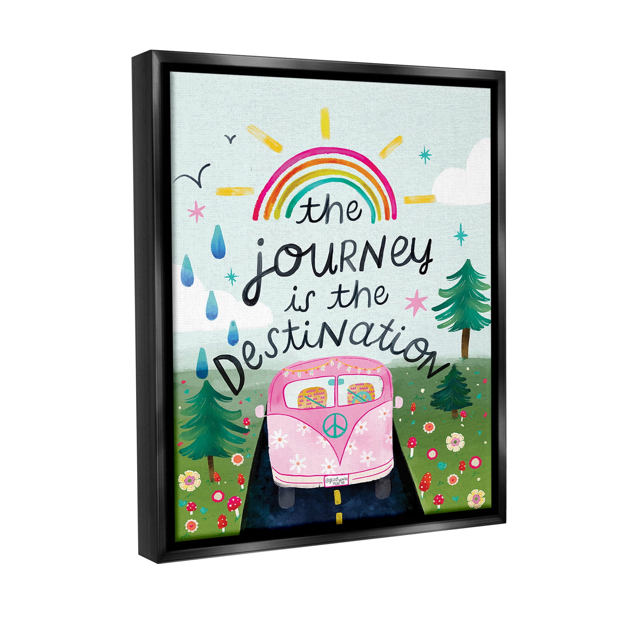 Stupell Industries Journey Is The Destination Landscape Painting Black Floater Framed Canvas Art Print Wall Art, 17 x 21