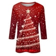 thumbnail image 4 of Christmas Tops for Women Graphic Wine Glass Santa Deer Printed 3/4 Sleeve T-shirts Crew Neck Plus Size Holiday Tees (2XL, Red 01), 4 of 5